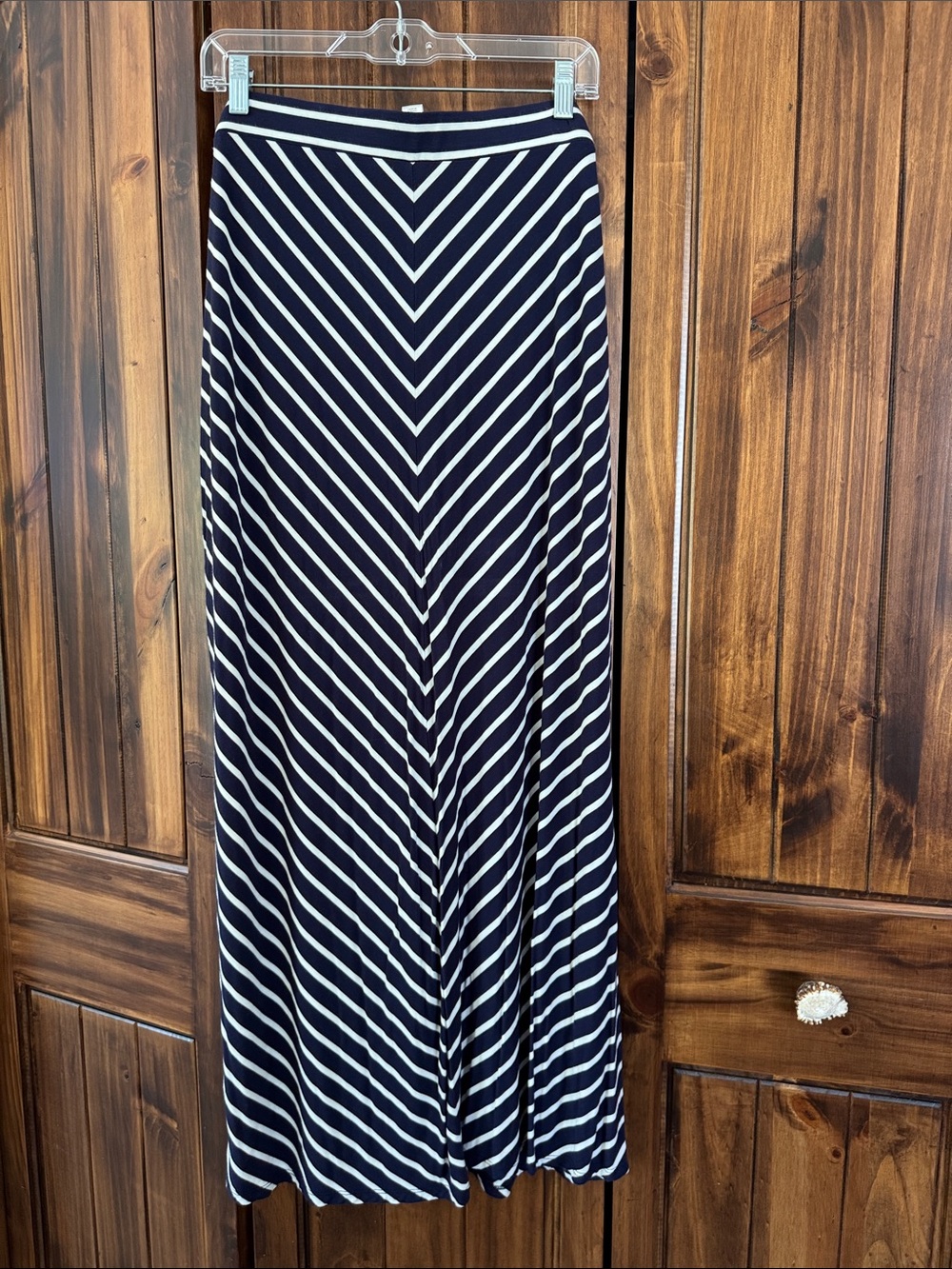 LOFT Navy and White Chevron-Striped Maxi Skirt